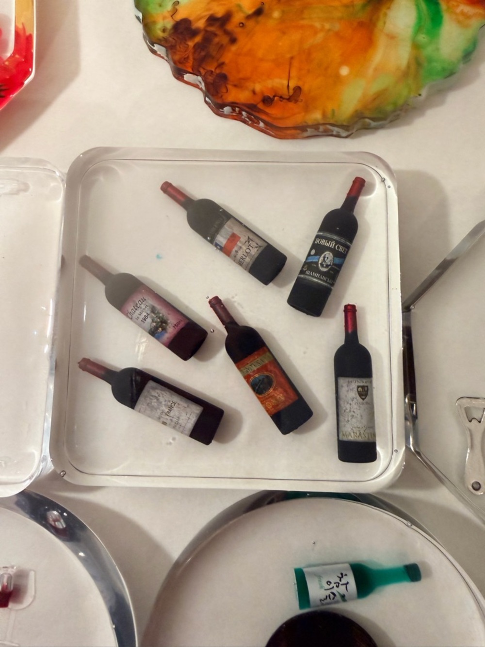 Miniature Wine Bottle Tray - Multicolor Decorative Set